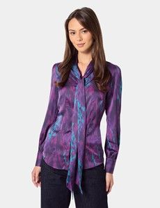 Purple & Pink Paint Stroke Pussybow Blouse