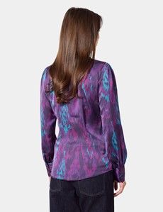 Purple & Pink Paint Stroke Pussybow Blouse