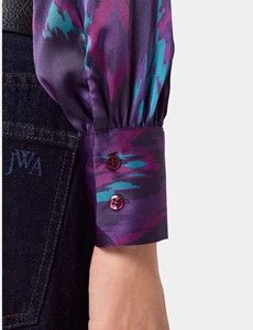 Purple & Pink Paint Stroke Pussybow Blouse