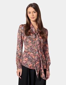 Black & Red Large Paisley Pussybow Blouse