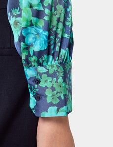 Navy & Green Floral Pussybow Blouse