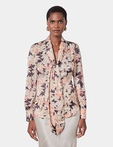 Black & Cream Floral Pussybow Blouse