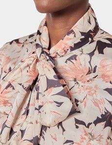 Black & Cream Floral Pussybow Blouse