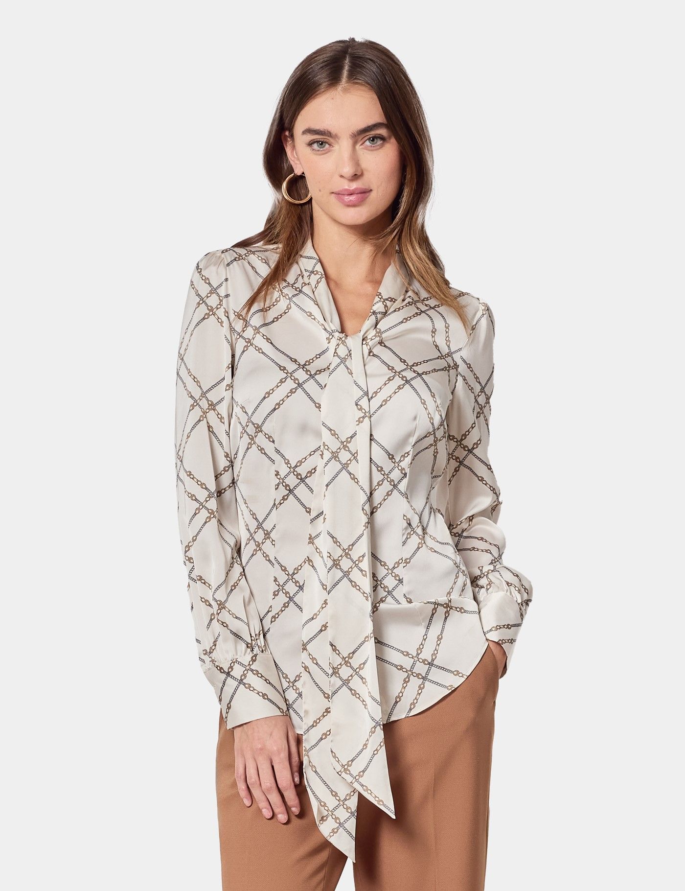 Cream & Gold Chains Pussybow Blouse