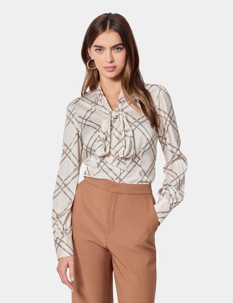 Cream & Gold Chains Pussybow Blouse