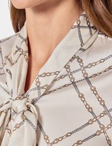 Cream & Gold Chains Pussybow Blouse