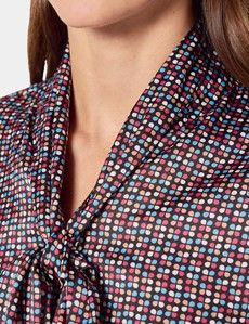 Black & Red Dot Geo Pussybow Blouse