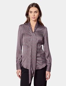 Black & Red Dot Geo Pussybow Blouse