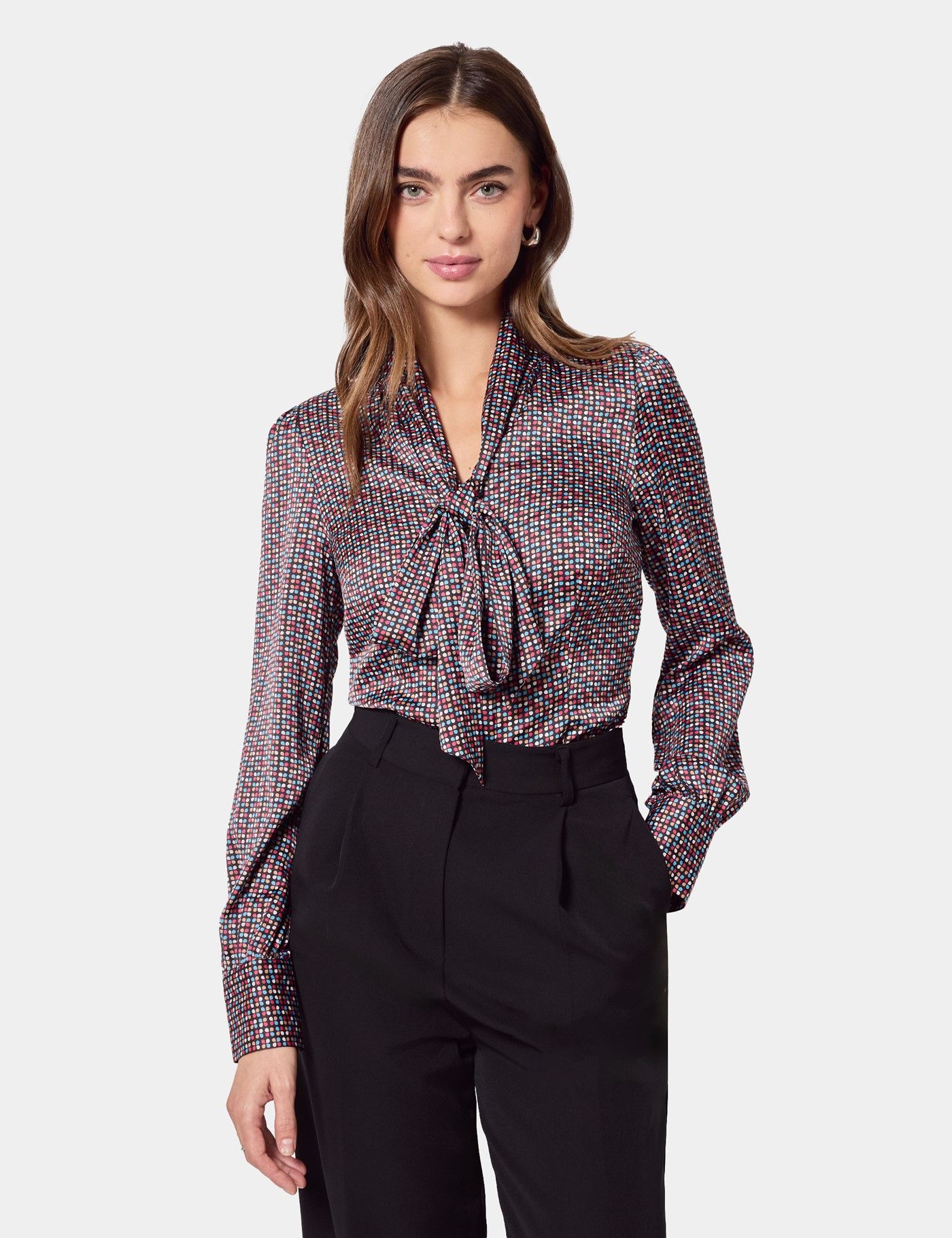 Black & Red Dot Geo Pussybow Blouse