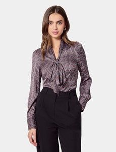 Black & Red Dot Geo Pussybow Blouse