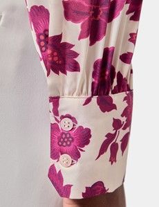 White & Fuchsia Floral Pussybow Blouse