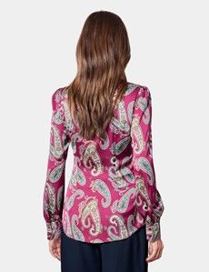 Wine & Green Large Paisley Pussybow Blouse