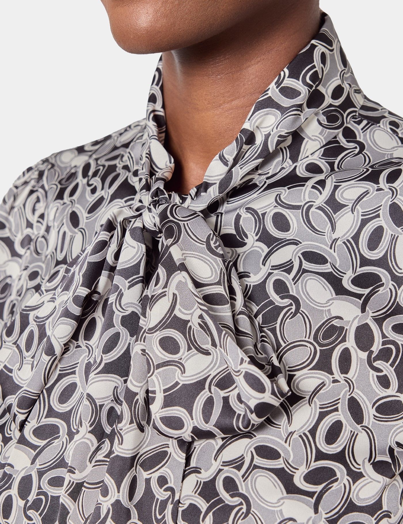 Black & Grey Geometric Pussybow Blouse-preview