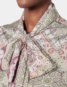 Cream & Green Paisley Pussybow Blouse
