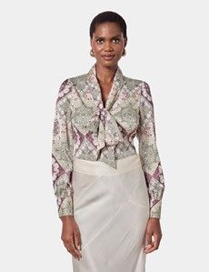 Cream & Green Paisley Pussybow Blouse