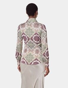 Cream & Green Paisley Pussybow Blouse