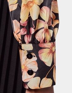 Black & Orange Floral Pussybow Blouse