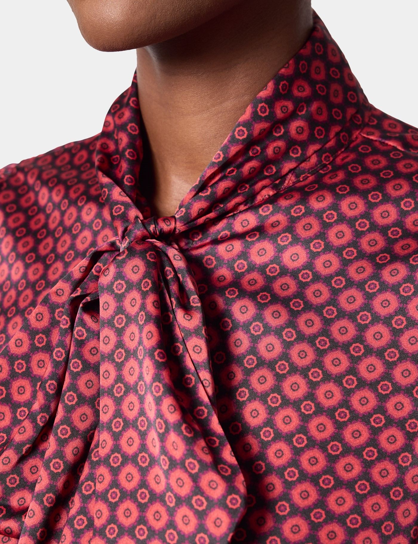 Black & Red Geometric Pussybow Blouse-preview