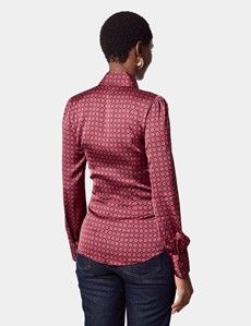 Black & Red Geometric Pussybow Blouse