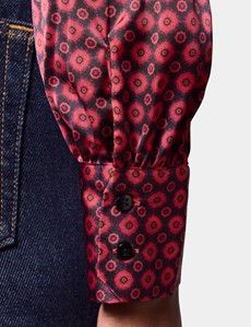 Black & Red Geometric Pussybow Blouse