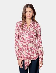 Red & Cream Floral Pussybow Blouse