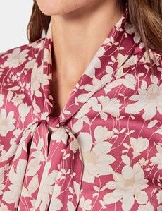 Red & Cream Floral Pussybow Blouse