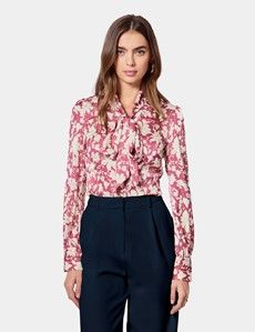 Red & Cream Floral Pussybow Blouse