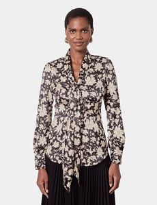 Black & Cream Floral Pussybow Blouse