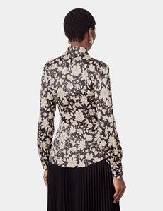 Black & Cream Floral Pussybow Blouse