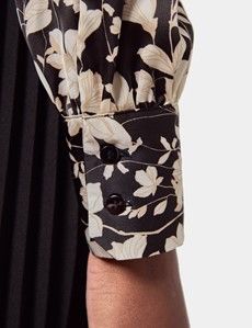 Black & Cream Floral Pussybow Blouse