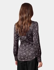 Black & White Floral Pussybow Blouse