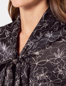 Black & White Floral Pussybow Blouse