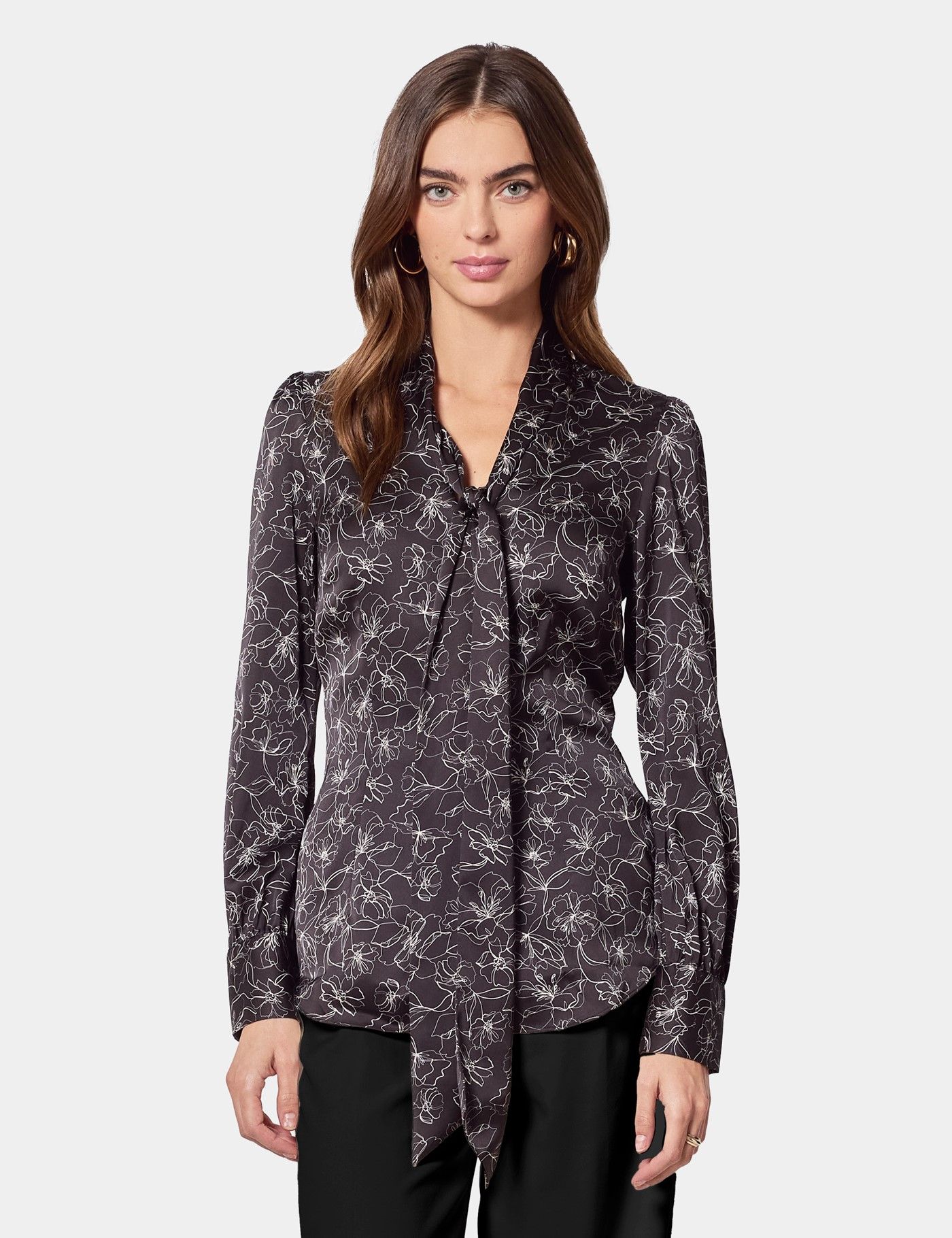 Black & White Floral Pussybow Blouse