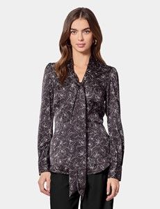 Black & White Floral Pussybow Blouse