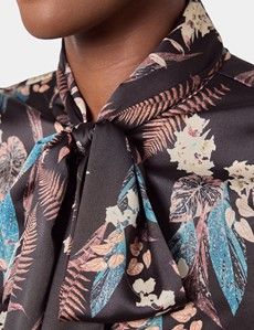 Black & Blue Floral Pussybow Blouse