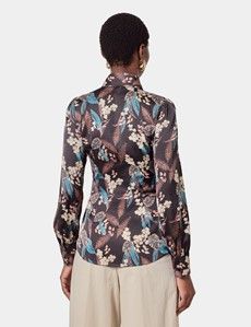 Black & Blue Floral Pussybow Blouse