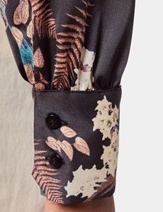 Black & Blue Floral Pussybow Blouse