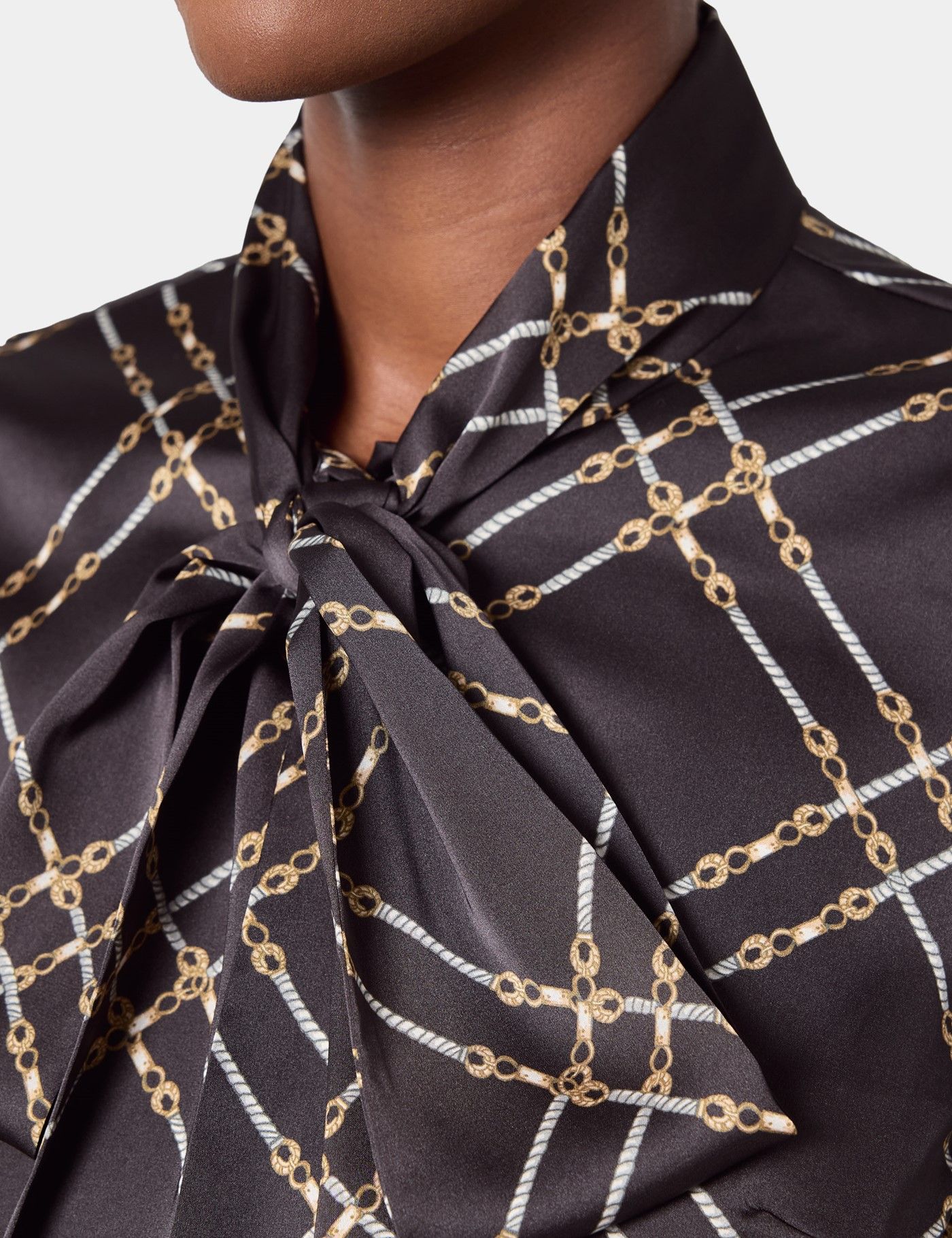 Black & Gold Chains Pussybow Blouse-preview