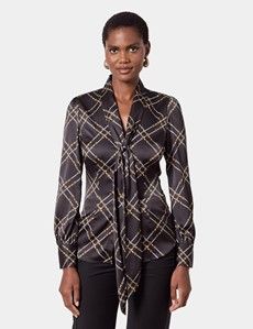 Black & Gold Chains Pussybow Blouse