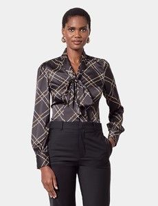 Black & Gold Chains Pussybow Blouse