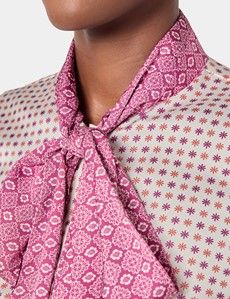 Cream & Magenta Geometric Pussybow Blouse