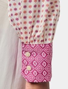 Cream & Magenta Geometric Pussybow Blouse