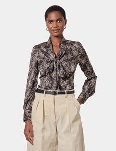 Black & Cream Floral Pussybow Blouse