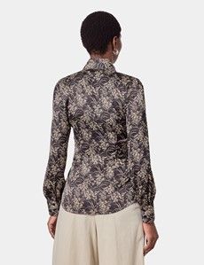 Black & Cream Floral Pussybow Blouse