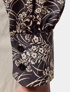 Black & Cream Floral Pussybow Blouse