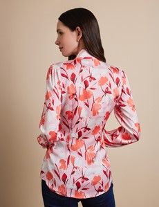Pink & Orange Floral Pussybow Blouse