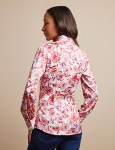 Cream & Red Floral Pussybow Blouse
