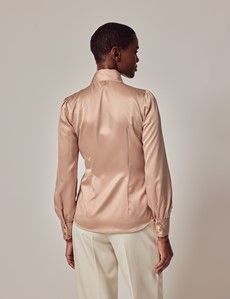 Taupe Satin Pussybow Blouse-preview4