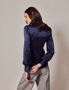 Navy Satin Pussybow Blouse-preview5