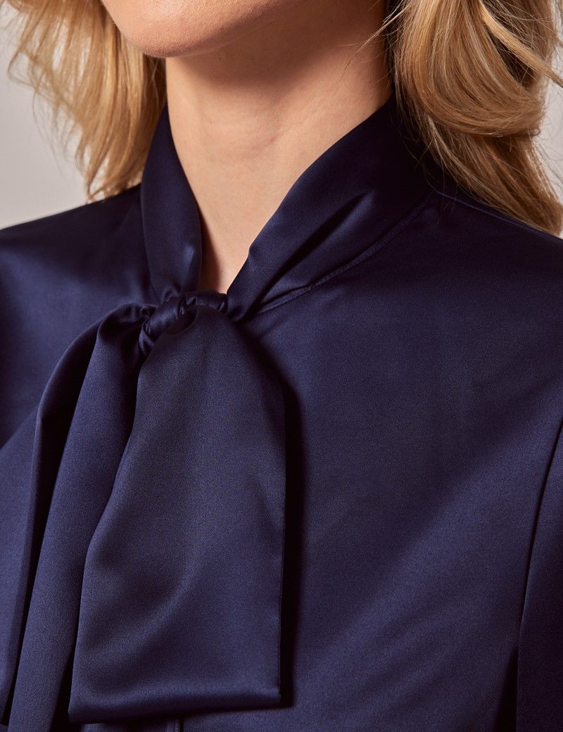 Women's Navy Satin Pussybow Blouse - Lord's Limited Edition | Hawes ...